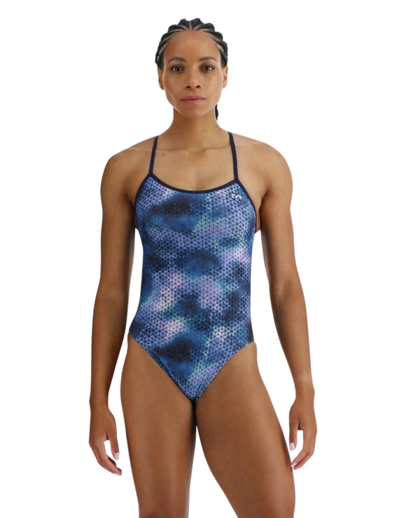 TYR StarHex Durafast Elite Crosscut Tieback Swimsuit - Blue Ice - Front