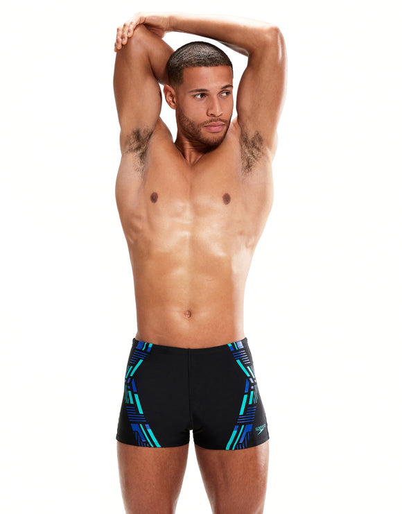 Speedo - Tech Print Aquashort - Aquashort Front - Black / Blue 