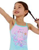 Tots Girls Digital Thinstrap Swimsuit - Pink/Mint