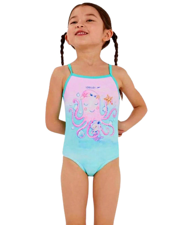 Tots Girls Digital Thinstrap Swimsuit - Pink/Mint