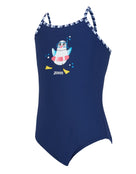 Zoggs - Tots Girls Little Gull Crossback Swimsuit - Product Front Penguin Design - Navy/White