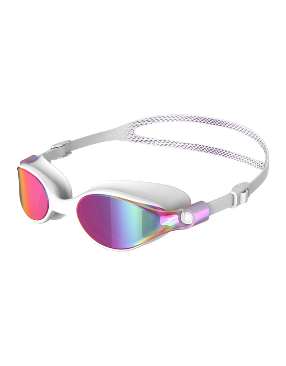 Speedo - Virtue Mirror Female Goggle - White/Lavender Gold - Product Side Design - Mirrored Lenses