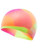 TYR - Junior Tie Dye Graphic Silicone Swim Cap - Yellow/Pink - Product Front Design/Look