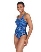 Zoggs - Catalyst Actionback Swimsuit - Navy/Blue - Model Pose / Swimsuit Front Design