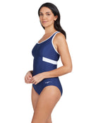Zoggs - Dakota Crossback Swimsuit - Navy/White - Front/Side