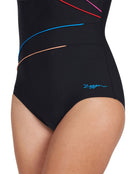 Zoggs - Macmaster Scoopback Swimsuit - Black/Multicolour - Front Close Up
