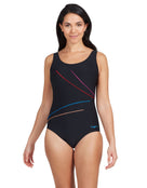 Zoggs - Macmaster Scoopback Swimsuit - Black/Multicolour - Front Pose