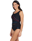 Zoggs - Macmaster Scoopback Swimsuit - Black/Multicolour - Front/Side Design