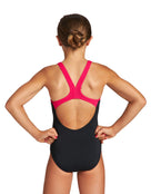 Arena - Girls Big Logo Swim Pro Back Swimsuit - Black/Freak Rose - Model Back