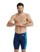 Arena - Mens Tie Dye Effect Print Allover Swimming Jammer - Navy/Neon/Blue - Front