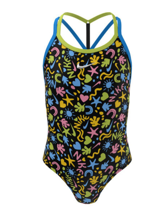 Nike - Girls Fun Forest T-Crossback Swimsuit - Black - Swimsuit Front Design