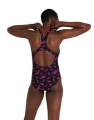 Speedo - Womens Boom Logo Allover Medalist Swimsuit - Back - Pink
