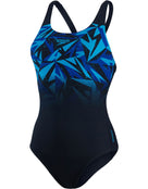 Speedo - Womens Hyperboom Placement Muscleback Swimsuit - Navy/Blue - Product Only Front Design