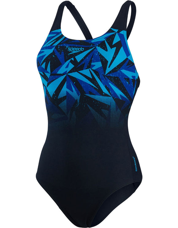 Speedo Hyperboom Placement Muscleback Swimsuit - Navy/Blue | Simply ...