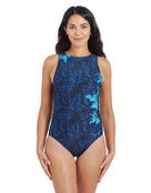 Zoggs - Womens Indigo Forest Hi Front Swimsuit - Model Front