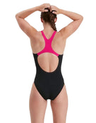 Speedo - Womens Printed Medalist Swimsuit - Black/Pink - Back Model