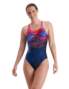 Speedo - Womens Printed Medalist Swimsuit - Black/Pink - Front Model