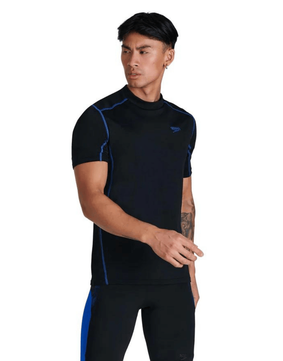 Speedo - Mens Rash Top - Black/Blue - Front Model/Product Front Design
