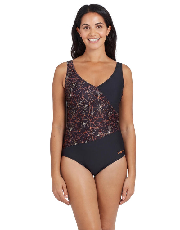 Zoggs - Womens Vintage Geo Crossover V Back Swimsuit - Front